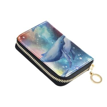 Imagem de Porta-cartões com bloqueio de RFID, carteiras fofas para mulheres, de couro, pequeno, com zíper, porta-cartões e dinheiro, galáxia, baleias, arco-íris, gradiente