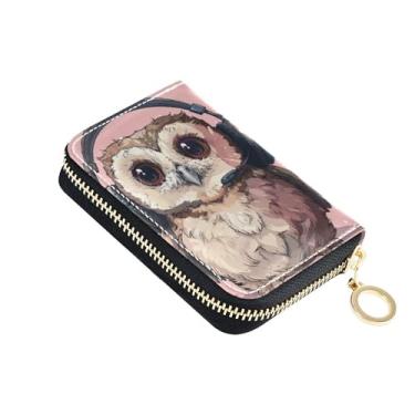 Imagem de Carteira feminina pequena com estampa de coruja com bloqueio de RFID, porta-moedas, à prova de digitalização, com zíper