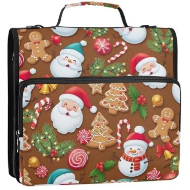 Imagem de Bonecos de neve alegres, fichários de 3 cm, 3 anéis, bolsa organizadora de fichários escolares com alça de ombro, suporte para 500 lençóis, 34,5 x 31,5 x 9 cm