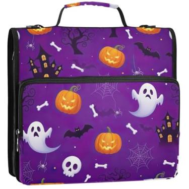 Imagem de Lantern Pumpkins 3 argolas organizador de fichário resistente com zíper bolsa escolar com alça de ombro para portfólio comporta 500 lençóis, 34,5 x 31,5 x 9 cm