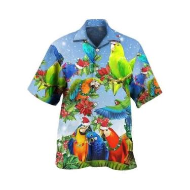 Imagem de Camisa Havaiana Floral 3D Para Homens E Mulheres Com Estampa De Papaga