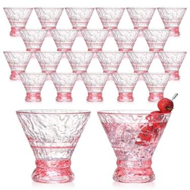 Imagem de XUWAIDSGN 24 peças de copos de martini rosa sem haste de 290 ml, copos de coquetel de cristal plasti copos de coquetel vintage copos de coquetel reutilizáveis Margarit copos cupê (24, PInk)