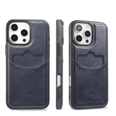 Imagem de HTVJFXCapa de couro com porta-cartões para iPhone 17 Pro (Azul Escuro)