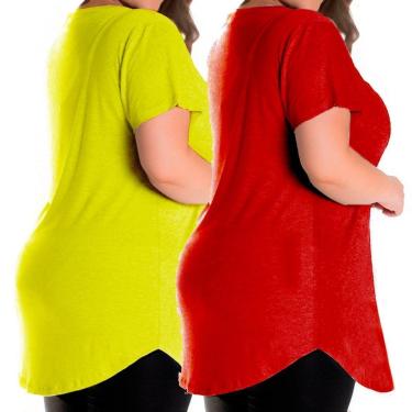 Imagem de Kit 2 Blusas Longline Plus Size Manga Curta Camiseta Grande Tapa Bumbum Feminina-Feminino