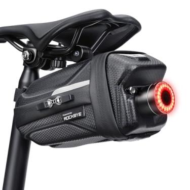 Imagem de YBLNTEK Bolsa de selim de bicicleta com luz traseira de freio inteligente, bolsa de bicicleta sob o assento, pacote de cunha para bicicleta de montanha e estrada