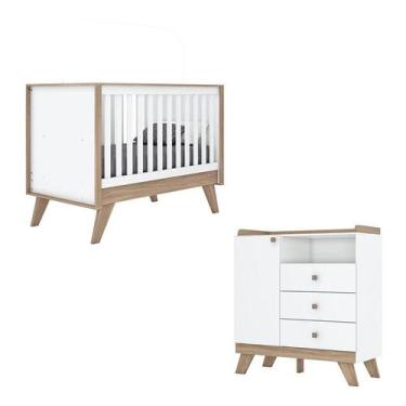 Imagem de Berço Americano e Cômoda Infantil Confete Branco Brilho Jequitibá HP -