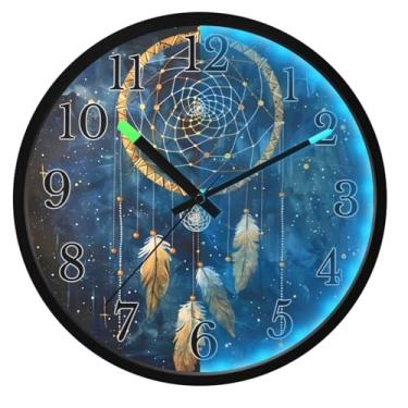 Imagem de Dream Catcher Relógio de parede com galáxia azul que brilha no escuro, operado por bateria, relógio de parede silencioso de 30,5 cm, sem tique-taque, relógio de luz noturna para quarto