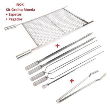 Imagem de Kit Churrasco Completo, Grelha 70x40 Com 5 Espetos, Pegador - INOX LAU