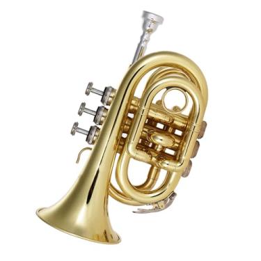 Imagem de Mingzhe Mini Trompete de Bolso Bb Instrumento de Sopro Latão Plano Com Luvas Bocal Pano Limpeza Estojo Transporte para Iniciantes e Intermediários (#1)