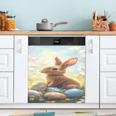 Imagem de SEHANY Capa magnética de conto de fadas fofo coelhinho da Páscoa, adesivos magnéticos decorativos antiarranhões para painel de geladeira e lava-louças, decoração de flores de fazenda de cozinha