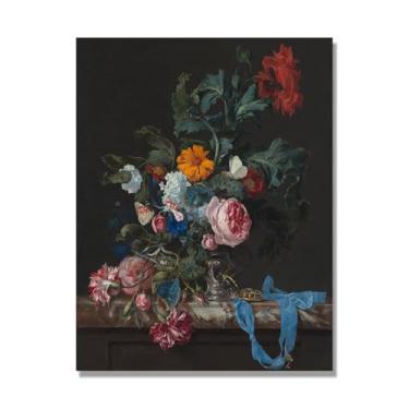 Imagem de NHLDZYH Flores clássicas ainda vida em tela retro buquê de flores pinturas estilo country decoração de parede para cozinha e sala de estar. C02. 30 x 40 cm. Apenas tela
