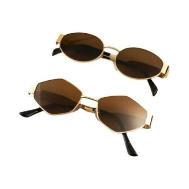 Imagem de 2 pçs vintage estilo punk óculos de sol retro redondo armação de metal