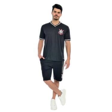 Imagem de Camisa Corinthians Fitness Punho e Gola Retilíneo, GG, Preto