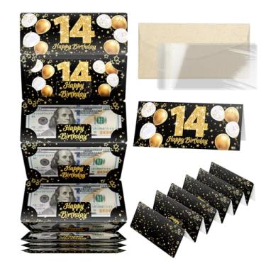 Imagem de ysmile Envelope para dinheiro de aniversário de 14 anos para presente em dinheiro com cartão comemorativo para meninos, meninas, mulheres, homens, caixa surpresa com saco plástico transparente