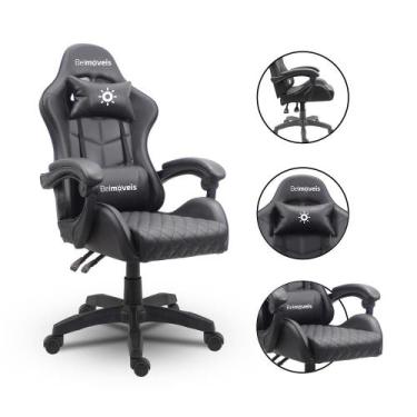 Imagem de Cadeira Gamer Escritório Material Sintético Pu Black Ergonômica Reclin
