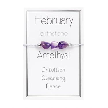 Imagem de tenghong2021 Pulseira de pedra do mês irregular para mulheres e homens, pulseira ajustável de pedra natural tecida à mão, pulseira trançada de cristal de cura para mulheres, presentes de aniversário