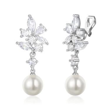 Imagem de Crysdue Brincos de pérola para mulheres, brincos delicados de prata/ouro/ouro rosa banhado a ouro e zircônia cúbica, joia de casamento para noiva, dama de honra, Latão, Zircônia cúbica Pérola