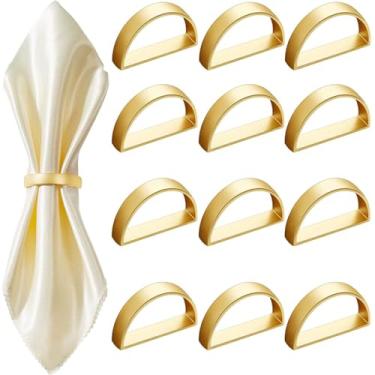 Imagem de 12 anéis de guardanapo de metal para casamentos e feriados, decoração de mesa dourada