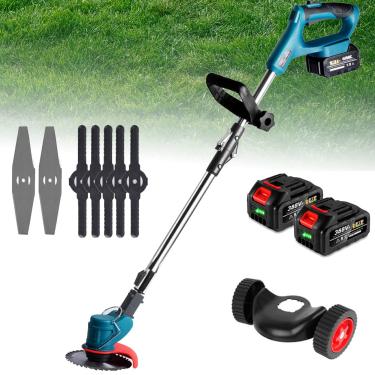 Imagem de Cortador de grama elétrico, cortador de grama portátil ajustável e eficiente, cortador de grama manual dobrável multifuncional, com assistência de roda dupla e display de energia LED, para reparo e