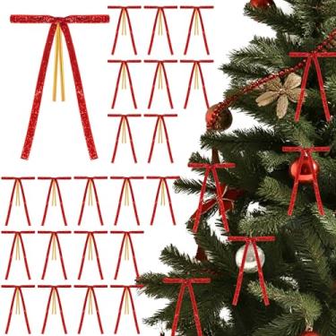 Imagem de Haakong 24 peças de laços de veludo com glitter para árvore de Natal 12 x 18 cm fita rústica vintage brilhante laços de árvore de Natal para guirlandas internas e externas decoração de casa (laços com