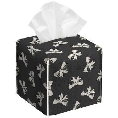 Imagem de Pacote com 2 capas de caixa de lenços de lenços de couro PU quadrado preto e branco organizador de papel facial à prova d'água para banheiro, cozinha, casa, escritório, carro