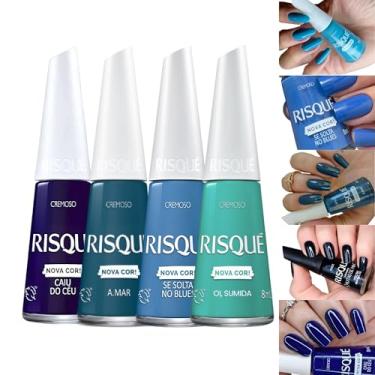 Imagem de Kit 10 Esmaltes Risqué Tons Azul e Verde Esmalte Cremoso Glitter (4 Tons Azul)