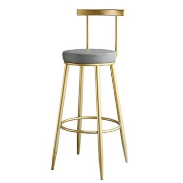 Imagem de AkosOL Banqueta de bar moderna, bancada de cozinha, cadeira de bar de altura para café da manhã, banqueta alta, cadeira acolchoada com encosto e apoio para os pés, estrutura de metal