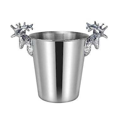 Imagem de Baldes de gelo metálicos prateados de aço inoxidável para festas, balde de gelo isolado com alças para cerveja, vinho, champanhe, decoração de casa, centros de mesa, decorações de casamento, vinho