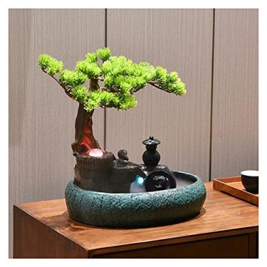 Imagem de Fonte de água de mesa de cerâmica fonte de mesa design de bonsai artificial recursos de água fonte relaxamento cachoeira enfeites de mesa para casa sala de estar decoração de escritório para decoração