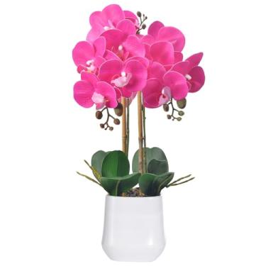 Imagem de WishTip Orquídeas artificial planta em vaso de cerâmica 47 cm orquídea sintética Phalaenopsis arranjo de flores para mesa de escritório em casa, decoração de interiores, fúcsia