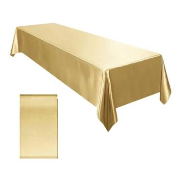 Imagem de Toalha de mesa retangular de cetim para festa de casamento, cor sólida, casamento, banquete, restaurante, festival, decoração de jantar (ouro, 145 x 145 cm)
