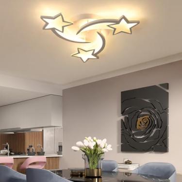 Imagem de Luminária de teto LED com controle remoto, dimerizável (3000-6000K), design estrela, branca, ideal para sala de estar, quarto infantil, quarto de casal e sala de jantar (3 lâmpadas).