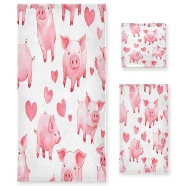 Imagem de xigua Conjunto de toalhas de banheiro de porcos aquarela, absorvente, macio, toalha de banho de 3 peças, toalha de mão, toalhas decorativas para banheiro, academia, hotel, praia, piscina