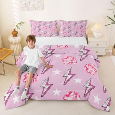 Imagem de Conjunto de edredom feminino Western Cowgirl, tamanho casal, bola de discoteca, estrela, flash, decoração de quarto de meninas e mulheres, edredom geométrico, ponto geométrico, patchwork, enchimento