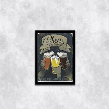 Imagem de Quadro Beer Cheers Diversidade 45X34Cm Moldura Preta Vidro