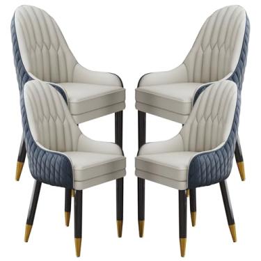 Imagem de Cadeira de jantar moderna de meados do século estofada em couro sintético retrô com pernas de metal - Cadeira lateral confortável para cozinha, sala de estar, hotel - Cadeira de lazer elegante para