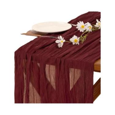 Imagem de Caminho De Mesa Boho Semi-Transparente Em Tecido Gaze Rústico Para Cas