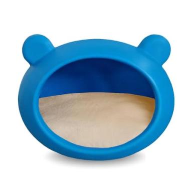 Imagem de Casa Cama Toca Iglu Pet em Polietileno para Gatos e Cachorros Mini | Impermeável, Lavável, com Almofada de Pelúcia(Azul Bebê Almofada Bege)