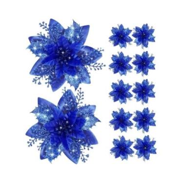 Imagem de Flores De Natal Artificiais Com Glitter De 14,5cm, 10 Peças, Decoração