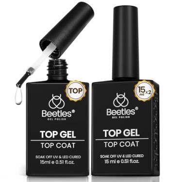 Imagem de Esmalte de gel Beetles Top Coat, 2 peças de 15 ml de gel sem toalha, revestimento superior de gel de alto brilho, brilhante, de longa duração, lâmpada de imersão necessária para casa, presentes de