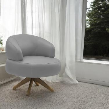 Imagem de Poltrona Decorativa Katy Sala de Estar Base Giratória em Madeira Couro Grafite G88 - Gran Belo