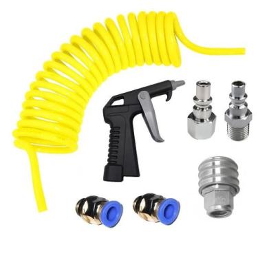 Imagem de Mangueira Espiral Amarela 10 Mts 1/4 Conexões Bico Soprador - AF Autom