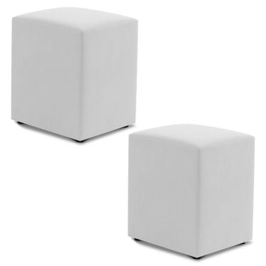 Imagem de Kit 02 Puffs Decorativos Sala De Estar Quadrado 36x47cm Sintético Branco - Desk Design