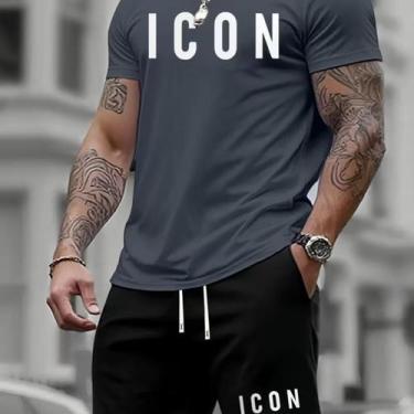 Imagem de Conjunto Kit Camiseta e Short Tectel Estiloso Icon Moda Verão Camisa B