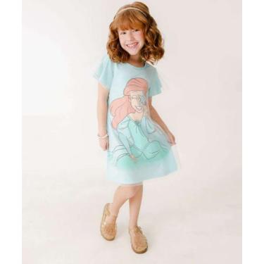 Imagem de Vestido Infantil Fantasia Tule Ariel Disney Tam 4 a 10-71162, Azul, 10