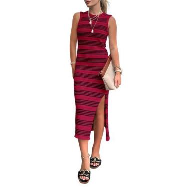 Imagem de Vestido PRETTYGARDEN Midi Sem Manga com Fenda Vinho XXL