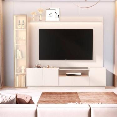 Imagem de Rack com Pinel para Tv 84 Polegadas Porta Reflecta Led 100% Mdf Vitoria Regia Off White