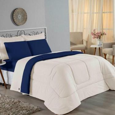 Imagem de Kit Edredom Dupla Face + Jogo De Lençol King Nobre 6 Peças Malha 100% 