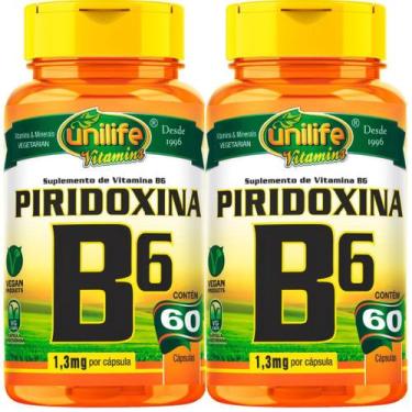 Imagem de Kit C/ 2 Vitamina B6 Piridoxina 500mg 60 Cápsulas Vegan Unilife, Sem s
