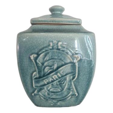 Imagem de Pote Decorativo Cerâmica Azul Retrô Paris Importado 27 X 34